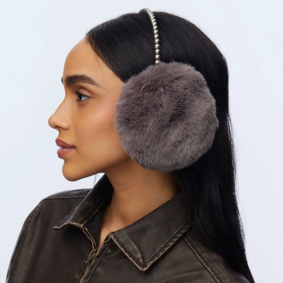Faux Fur Pearl Earmuffs ~ Charcoal main image 5